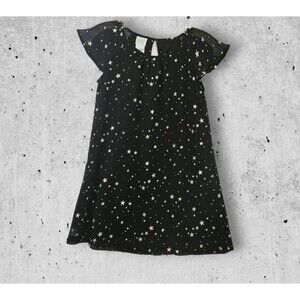 CRB Girls Flutter Sleeve Foil Star Print Crew Neck Black Tunic Dress Size 10